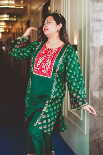 Co-Ord set (Linen fabric with block hand work )